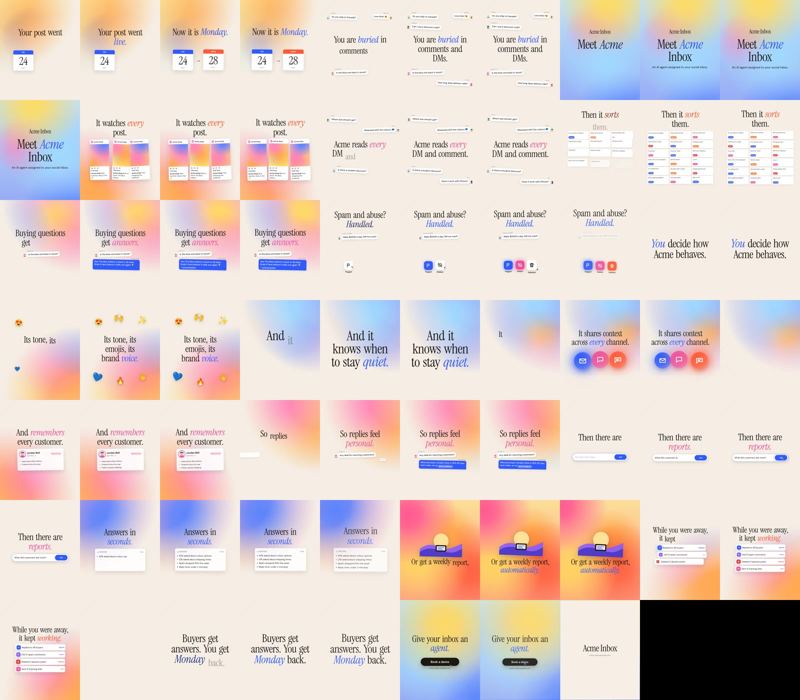 Contact sheet of the sample render: one frame per scene, 20 scenes