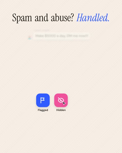 Action beat scene: flagged, hidden and deleted icons under a spam comment