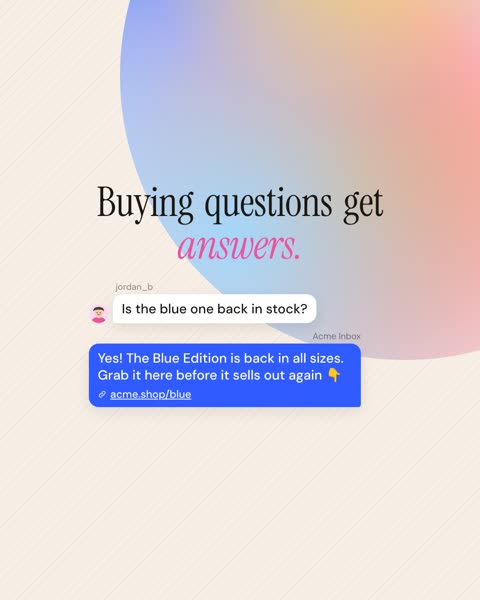 Chat reply scene: a customer question and a branded reply bubble