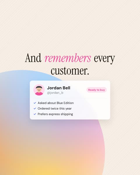 Profile card scene: a customer card with an intent tag and facts